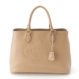 Prada Vitello Dino Leather Canapa Logo Shoulder Bag Cameo Pink Beige